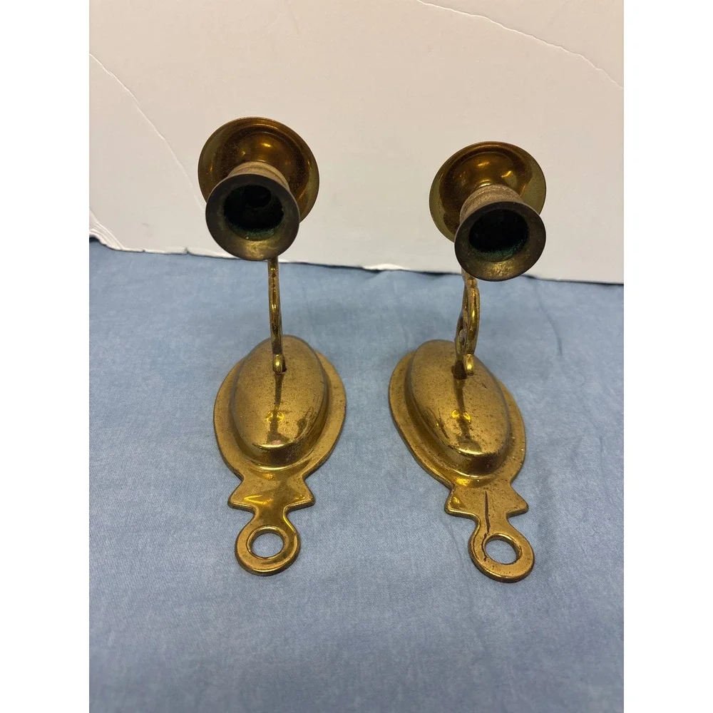 Vintage Brass Wall Sconce Candle Holders Set of 2 Gold Scroll Arm Traditional